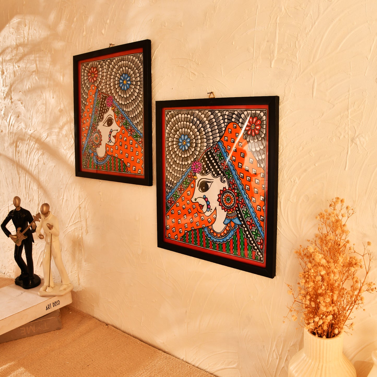 Hand made Madhubani Painting with Frame- set of 2