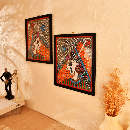 Hand made Madhubani Painting with Frame- set of 2