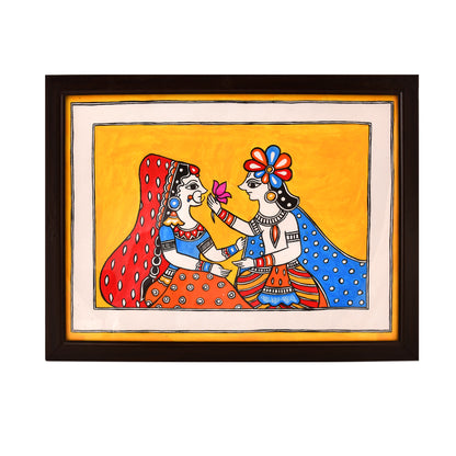 Hand made Madhubani Painting with Frame- Radha Krishna