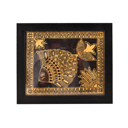 Hand made Premium Fish Madhubani Painting with Frame