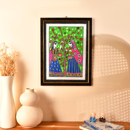Hand made Madhubani Painting with Frame- Peacock