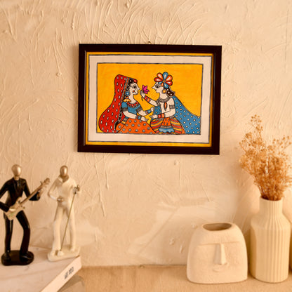Hand made Madhubani Painting with Frame- Radha Krishna
