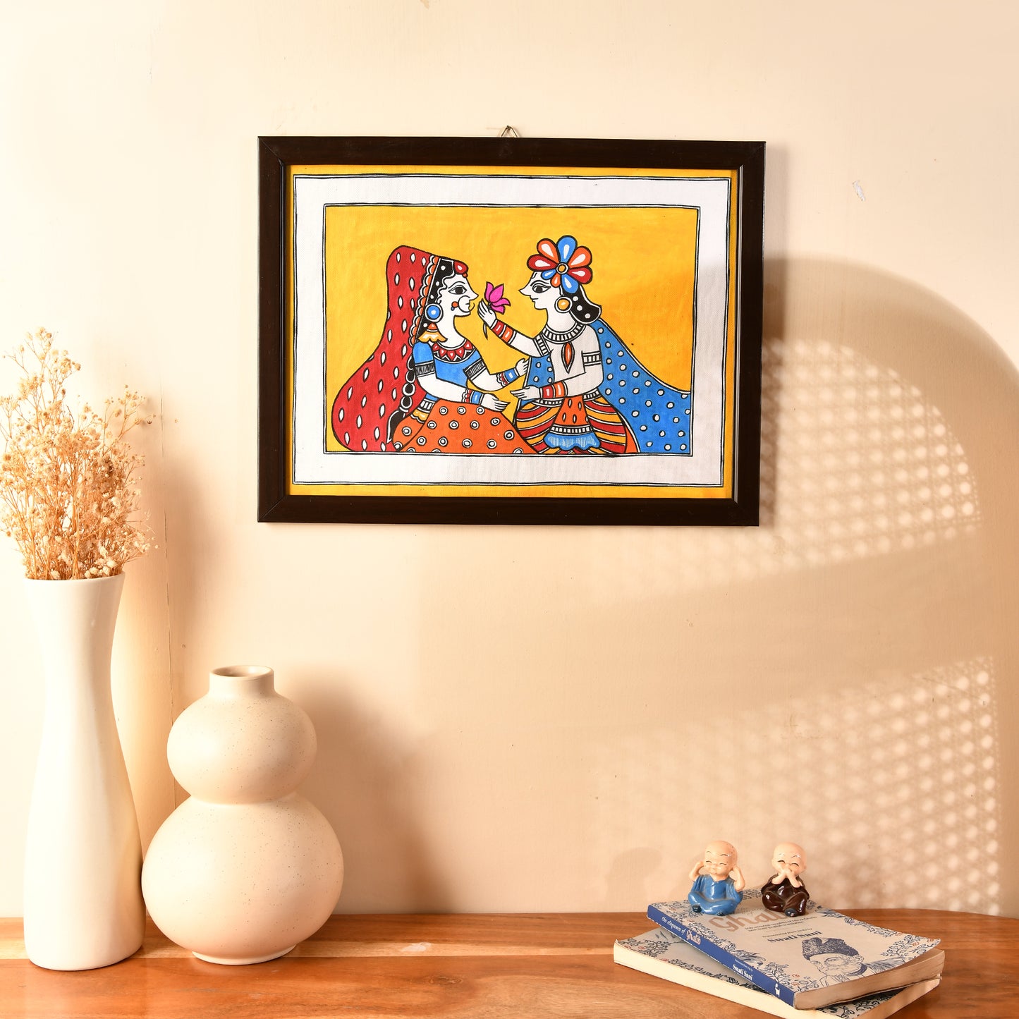 Hand made Madhubani Painting with Frame- Radha Krishna