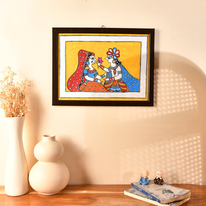 Hand made Madhubani Painting with Frame- Radha Krishna