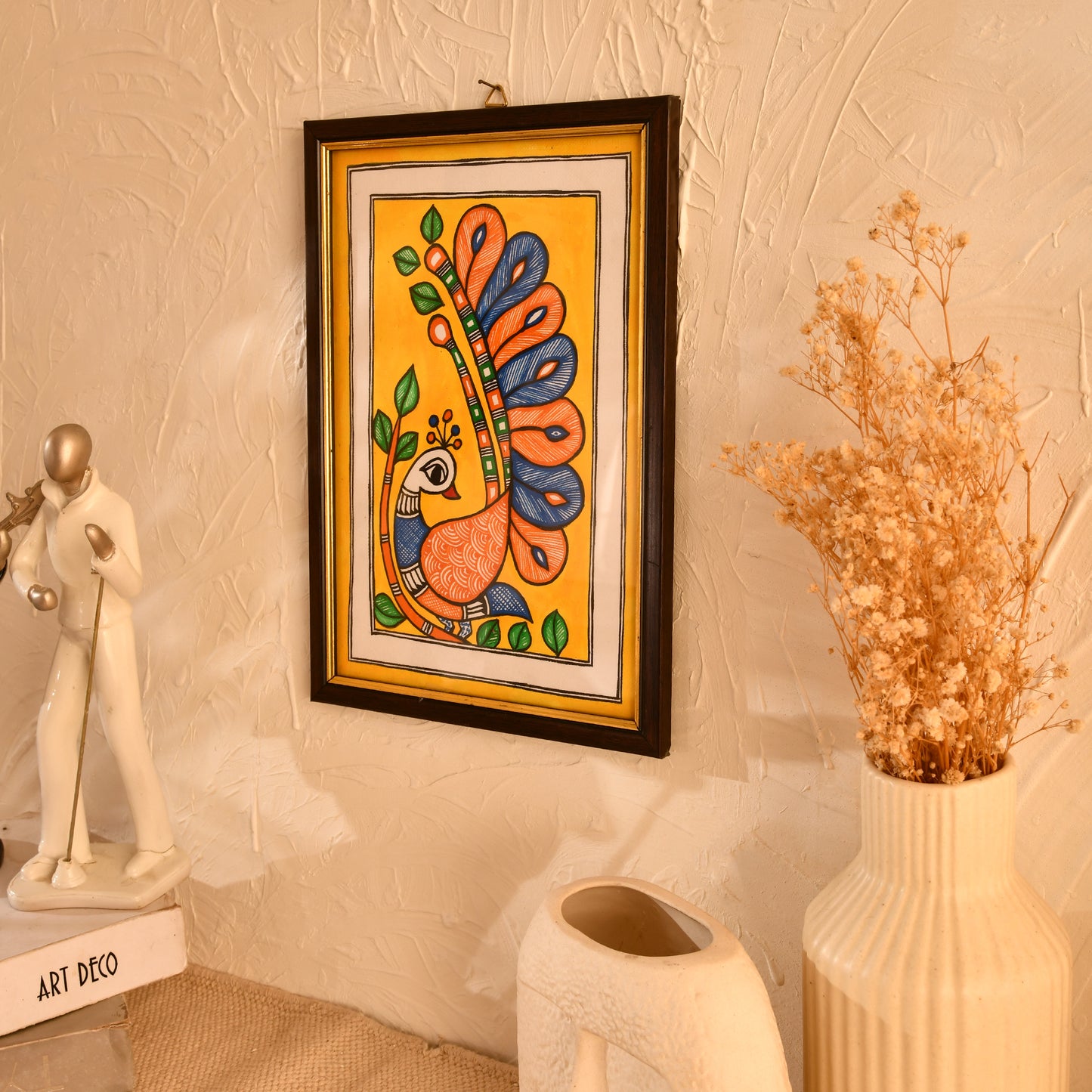 Hand made Madhubani Painting with Frame- Peacock
