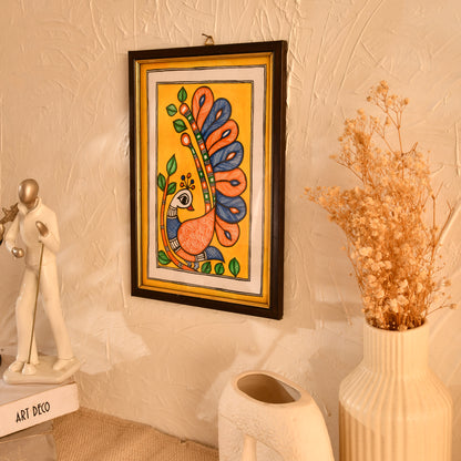 Hand made Madhubani Painting with Frame- Peacock