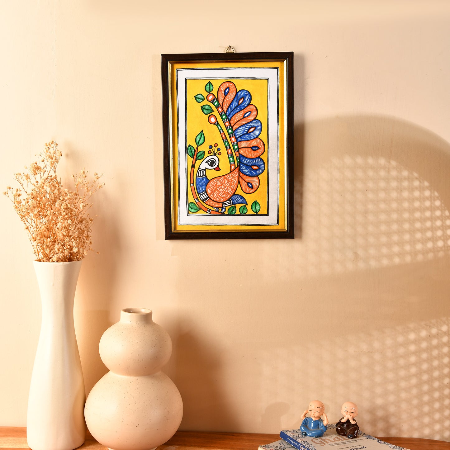 Hand made Madhubani Painting with Frame- Peacock