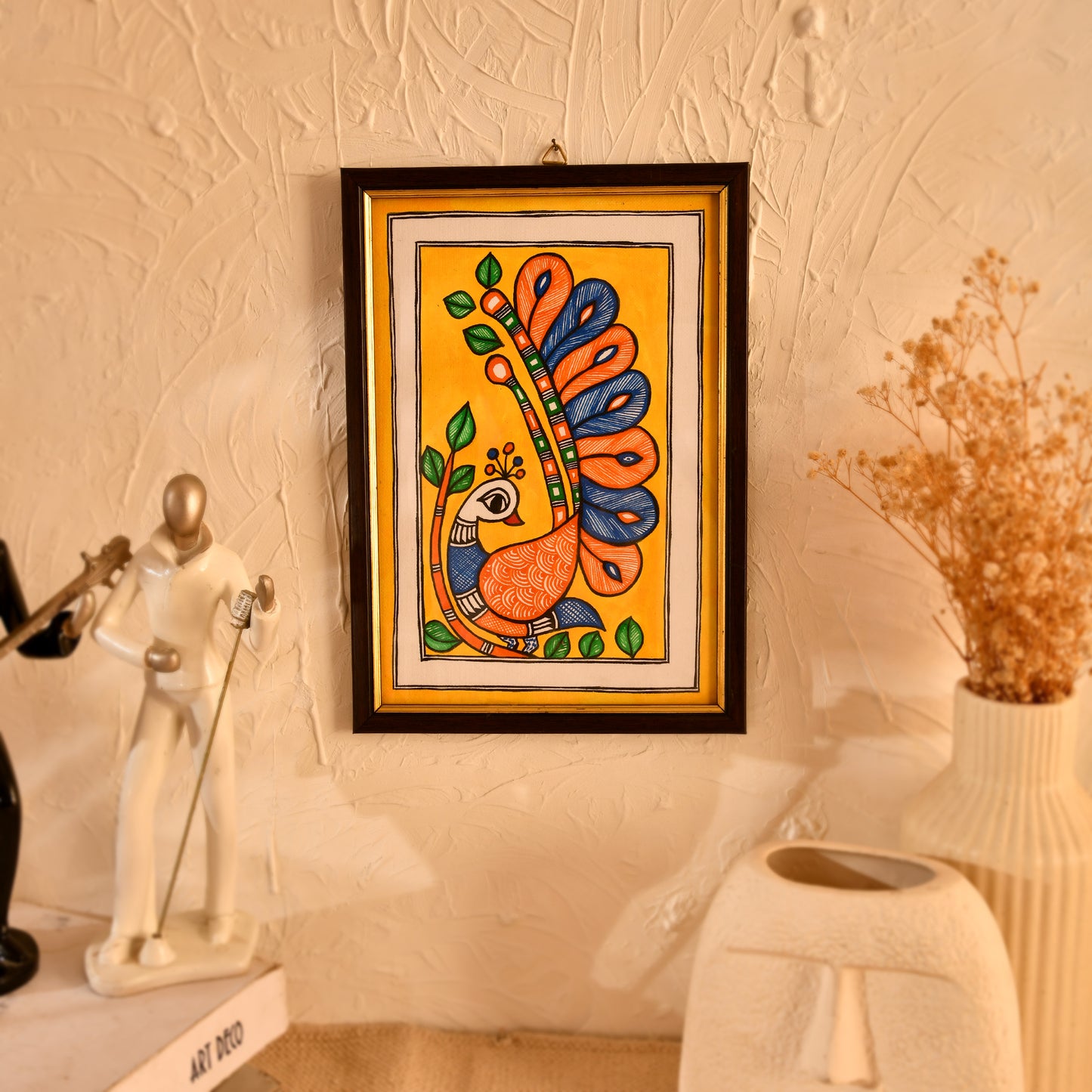 Hand made Madhubani Painting with Frame- Peacock