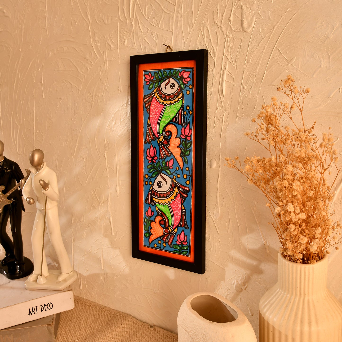 Hand made Mdhubani Painting with Frame- Fish