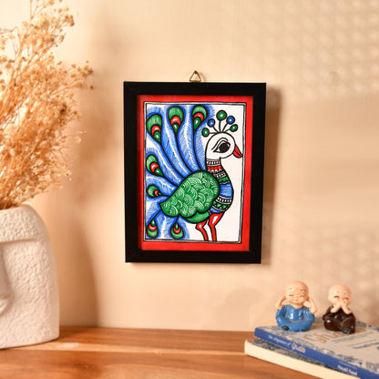 Hand made Premium Peacock Madhubani Painting with Frame