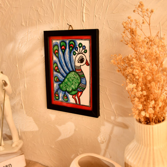 Hand made Premium Peacock Madhubani Painting with Frame