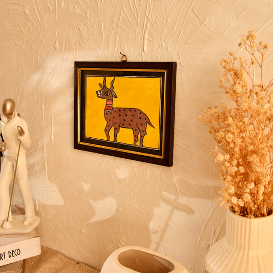 Hand made Madhubani Painting Hiran with Frame