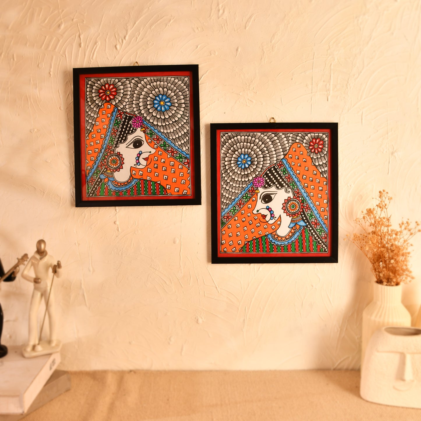 Hand made Madhubani Painting with Frame- set of 2